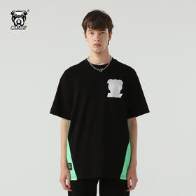 MEET.ROY狗头LOGO系列OVERSIZE烫银拼接TEE 短袖T恤01MR1252