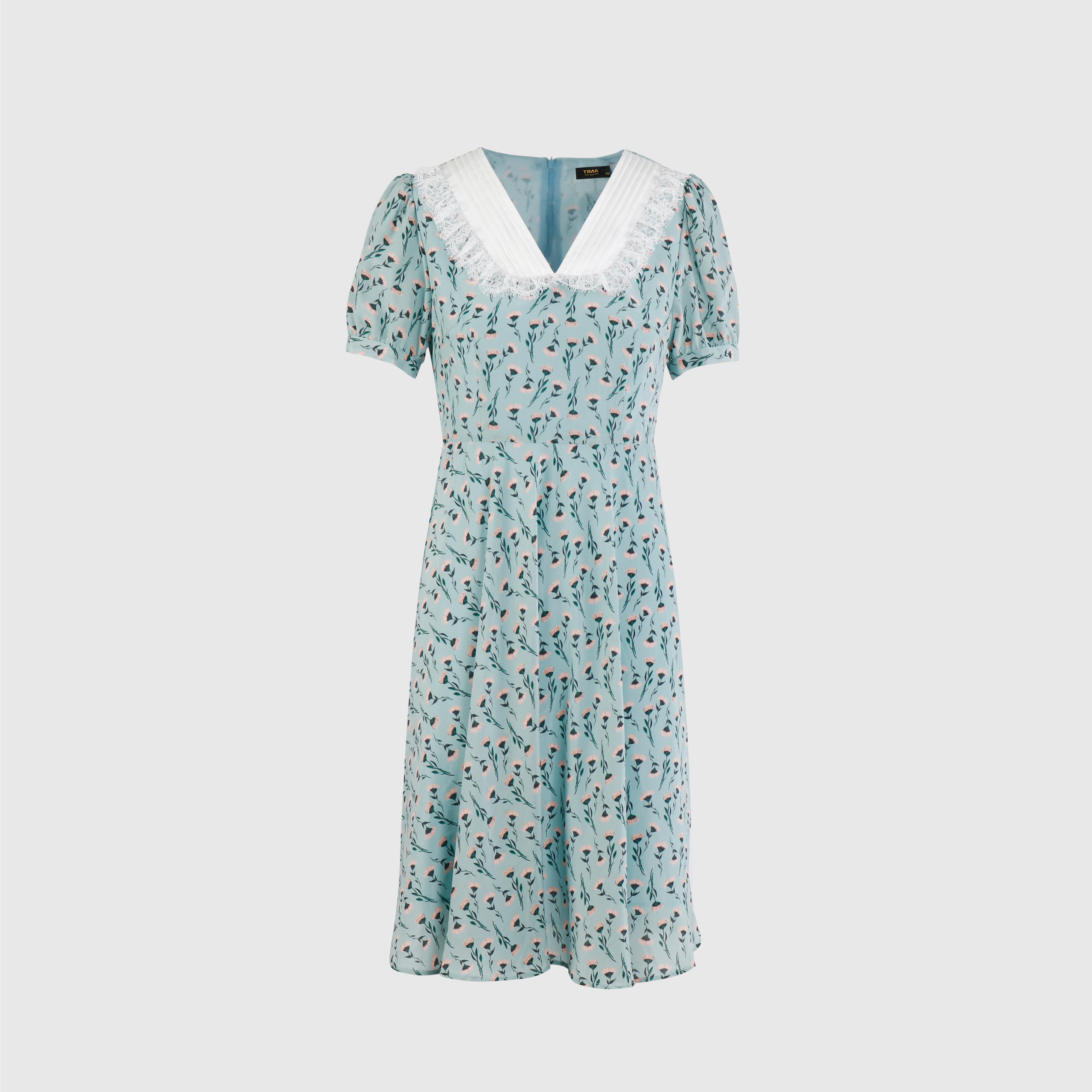 撞色领减龄连衣裙