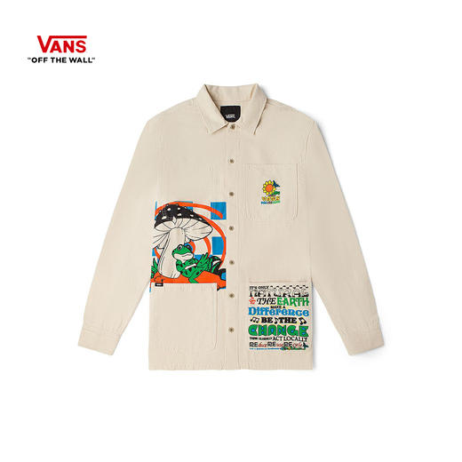 VANS男子长袖衬衫米白色青蛙印花工装风VN0A5KMZ7VJ 商品图0
