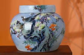 【玉堂富贵夜景双盖茶叶罐】