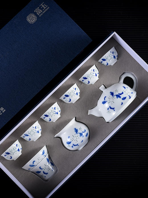 富玉陶瓷 暗香礼盒 景德镇 创意青花玲珑陶瓷 功夫茶具套装组合【天猫同款】 商品图4