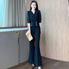 YR-2796-2022夏季新款女装 气质V领双排扣短上衣阔腿长裤时尚两件套装 商品缩略图0