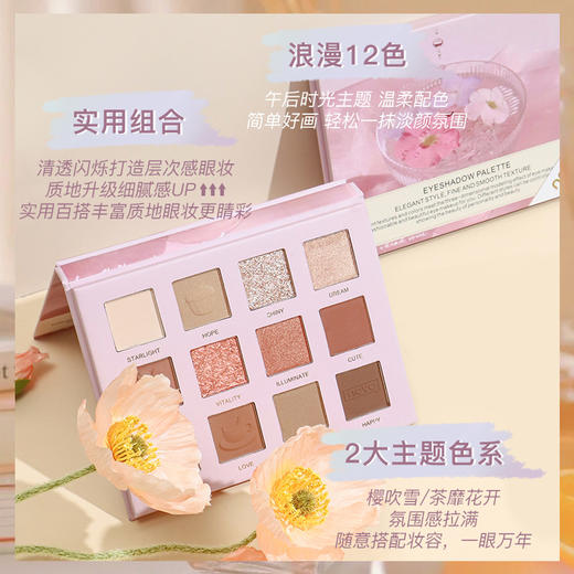 NOVO午后时光丝缎12色眼影盘 哑光珠光不飞粉奶茶烟玫瑰眼影 商品图1