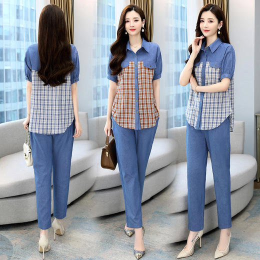 HRFS-WM22059夏新款时尚休闲气质格子两件套 商品图5