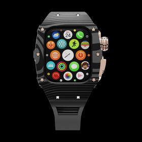 Apple Watch S9 高端改装套件 碳纤维/玫瑰金钛合金/黑色表带