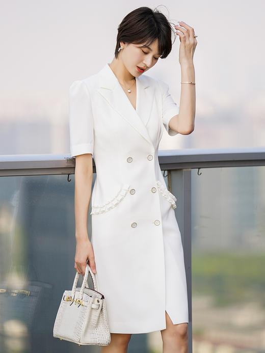 西装连衣裙女夏新款高级感白色短袖收腰显瘦修身职业套装裙 商品图1