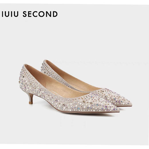 IUIU SECOND2022春夏新款尖头珍珠水钻浅口单鞋（4.5cm/6.5cm两种跟高可选） 商品图1