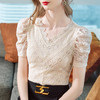 DYSL-L2C0126新款时尚气质V领泡泡袖钩花蕾丝小衫 商品缩略图0