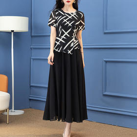 SSGS-C538拼接假新款时尚黑色雪纺大摆裙