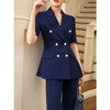 短袖职业藏青色西装西裤套装商务通勤修身显瘦2022夏季 商品缩略图2