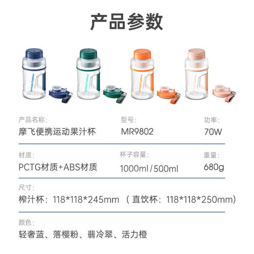 摩飞（Morphyrichards）榨汁杯便携式运动果汁杯网红充电无线顿顿杯随行杯MR9802 商品图4