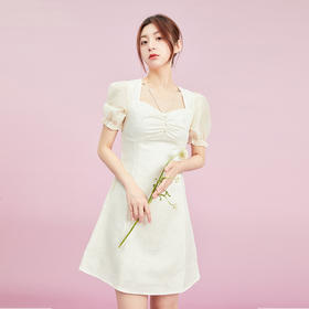 西遇小香风白色连衣裙女夏季2023年新款方领修身气质V0020795/D0020961
