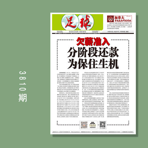 包邮！足球报 3810期 欠薪准入 分阶段还薪 为保住生机 商品图0