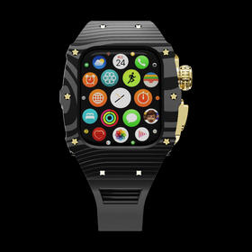 Apple Watch S9 高端改装套件 碳纤维/黄金钛合金/黑色表带