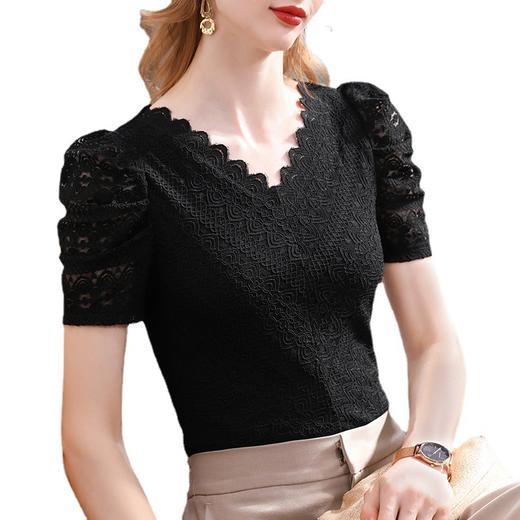 DYSL-L2C0126新款时尚气质V领泡泡袖钩花蕾丝小衫 商品图4