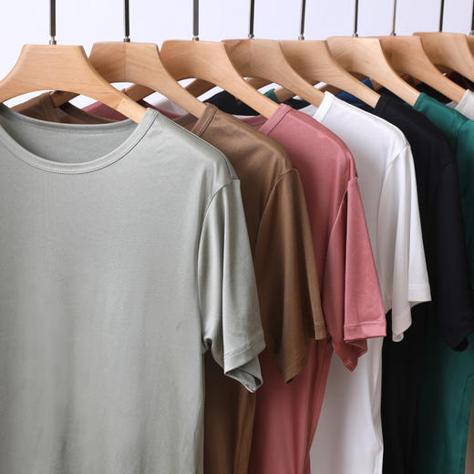 【2件立减20元，真丝清凉T恤】桑蚕丝双面丝光棉短袖T恤  简约修身显瘦圆领/V领 时尚百搭 藏肉显瘦 高级奢华 商品图7