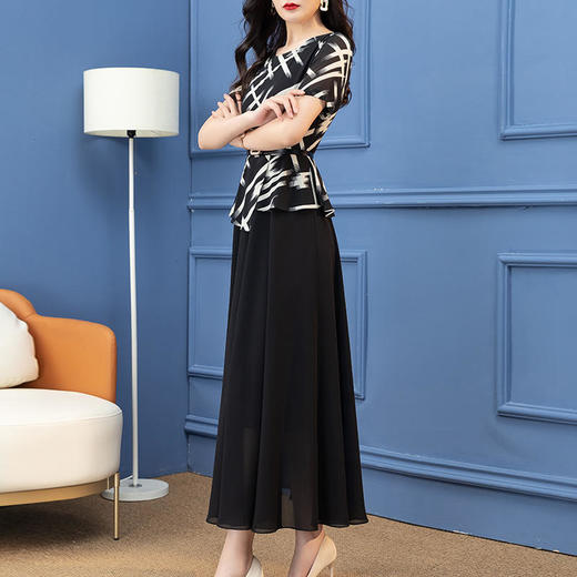 SSGS-C538拼接假新款时尚黑色雪纺大摆裙 商品图1