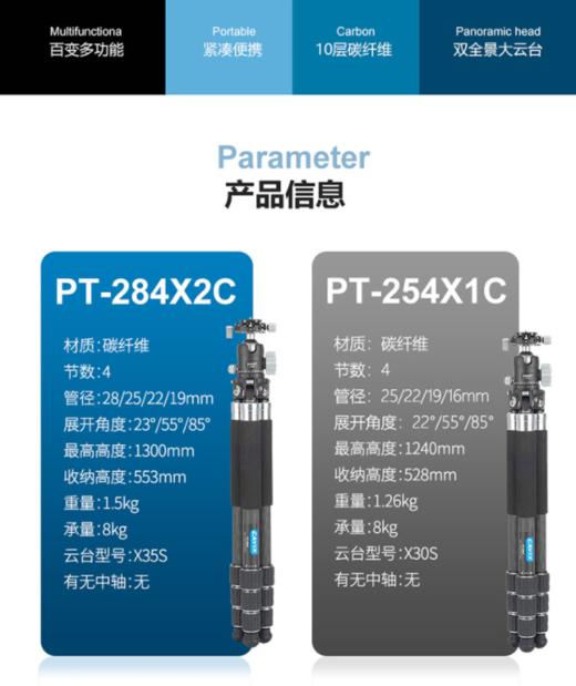 CAVIX/凯唯斯PT百变精灵组装式三脚架碳纤维带长短脚管可变桌面三脚架八爪鱼三角架摄影摄像两用云台 PT284X2C 商品图4