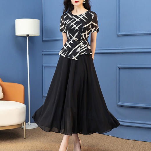 SSGS-C538拼接假新款时尚黑色雪纺大摆裙 商品图2