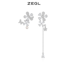 ZEGL设计师轻颜系列花朵耳环女2022年新款耳钉925银针不对称耳饰