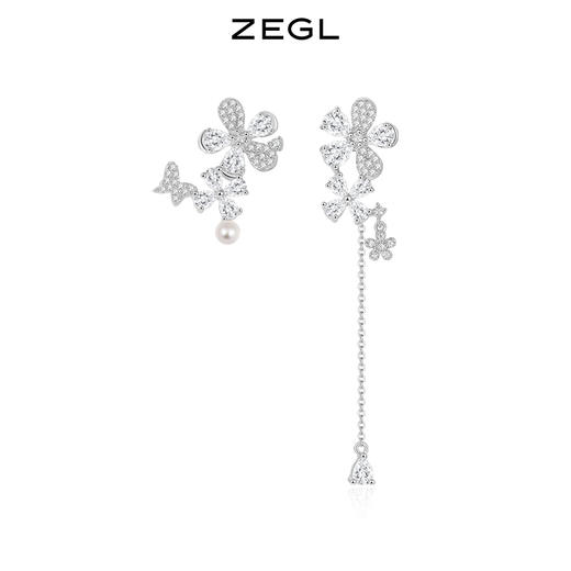 ZEGL设计师轻颜系列花朵耳环女2022年新款耳钉925银针不对称耳饰 商品图0