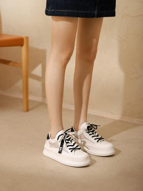 westory拼接休闲单鞋2022春新复古厚底板鞋小白鞋S22AM55001