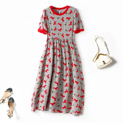 丁摩 夏季时尚撞色真丝裙子时尚优雅桑蚕丝裙子Q122032 商品图4