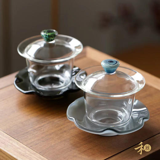 禾器绮彩禾荷盖碗 高档玻璃茶碗 商品图1