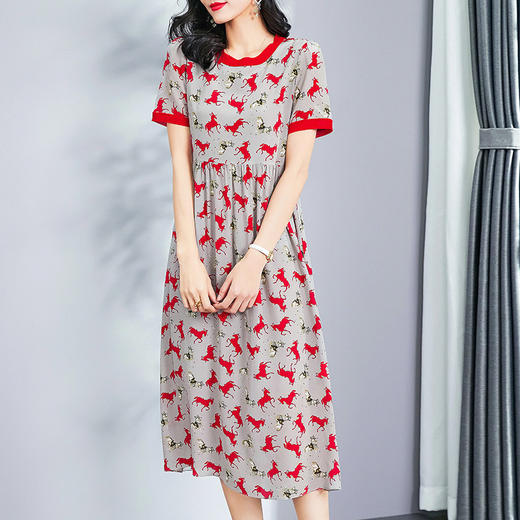 丁摩 夏季时尚撞色真丝裙子时尚优雅桑蚕丝裙子Q122032 商品图1