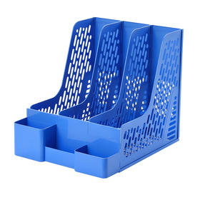 齐心 B2033 多功能资料架（三格） 245*306*265 文件筐框文件架自带笔筒收纳格蓝色黑色桌面收纳