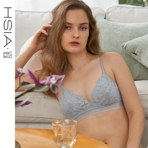 HSIA遐薄款内衣女三角杯bralette中小胸几何花蕾丝胸罩无钢圈文胸几何花 商品图0
