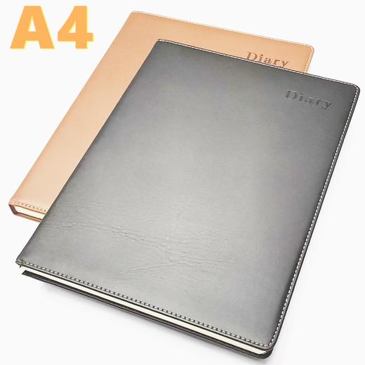金派皮面笔记本A4硬皮商务记事簿高级记事本账本会议记录本日记本手账日程随手记黑色棕色1本 商品图2