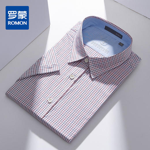【竹纤维】罗蒙男士短袖衬衫夏季薄款凉爽竹纤维格子衬衣 商品图0