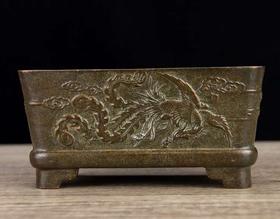 仿古镀紫铜凤纹香炉