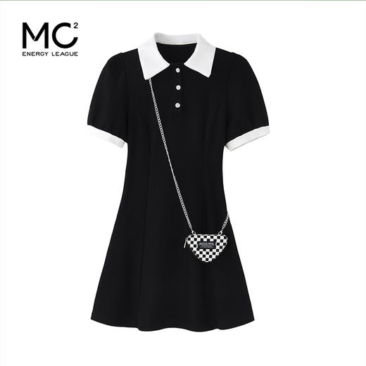MC2撞色领polo连衣裙女夏季2024新款收腰修身显瘦小黑裙赠小包 商品图4