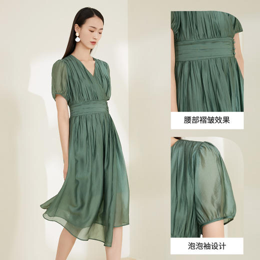 玳莎法式V领短袖连衣裙女2022夏季新款小众高级感减龄显瘦泡泡袖裙子  CB35115 商品图2