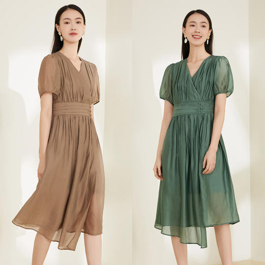 玳莎法式V领短袖连衣裙女2022夏季新款小众高级感减龄显瘦泡泡袖裙子  CB35115 商品图1