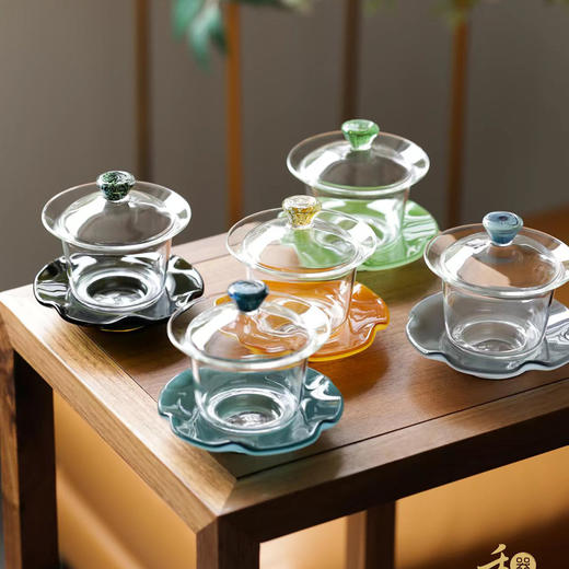 禾器绮彩禾荷盖碗 高档玻璃茶碗 商品图0