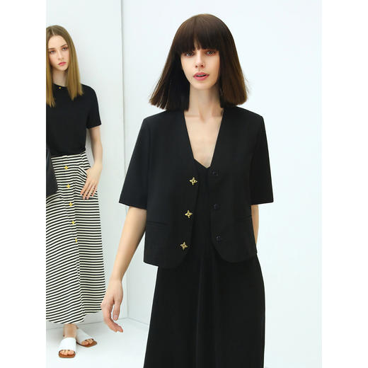 COCOBELLA短袖裸领西装简约干练通勤短款黑色轻薄小西服SI49 商品图1