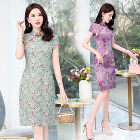 新款时尚气质立领复古盘扣设计修身显瘦蕾丝旗袍连衣裙HR-WM860399