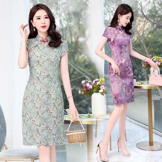 新款时尚气质立领复古盘扣设计修身显瘦蕾丝旗袍连衣裙HR-WM860399 商品图0