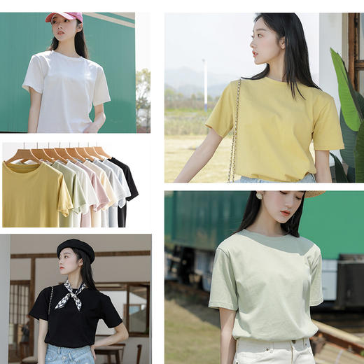 【甄选新疆阿克苏长绒棉】SSEMMY国棉8色冰淇淋纯棉T恤，清肤柔软吸汗透气清凉一夏，经典圆领简约修身光板短袖，百搭显瘦显白打底外穿上衣 商品图2