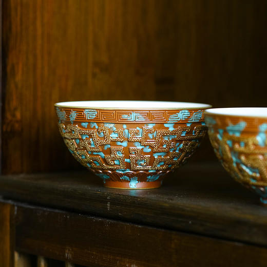 【宝】古铜彩雕刻回龙纹杯 商品图2