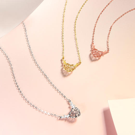 周六福18K金项链女一鹿有你守护天使鹿角爱心吊坠多彩金女友颈饰 商品图2