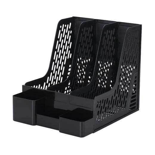 齐心 B2033 多功能资料架（三格） 245*306*265 文件筐框文件架自带笔筒收纳格蓝色黑色桌面收纳 商品图2