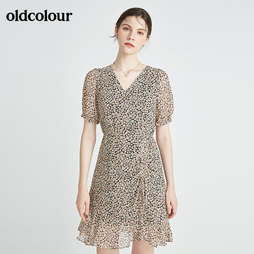 oldcolour秋季商场同款休闲碎花短袖连衣裙N24101417 商品图0