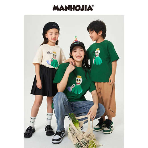 漫画家潮牌童装亲子装T恤夏季新品蒜头印花趣味街头短袖儿童T恤 商品图0