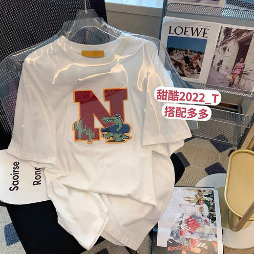 黛唯梵 绿色小熊T恤2022夏季新款韩版宽松ins潮学生卡通印花短袖t恤女国庆出游 商品图2