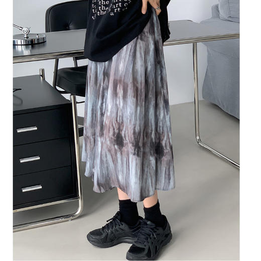 【复古有格调】麦多惜水墨扎染 压褶半身裙女设计感宽松显瘦垂感中长裙 商品图1