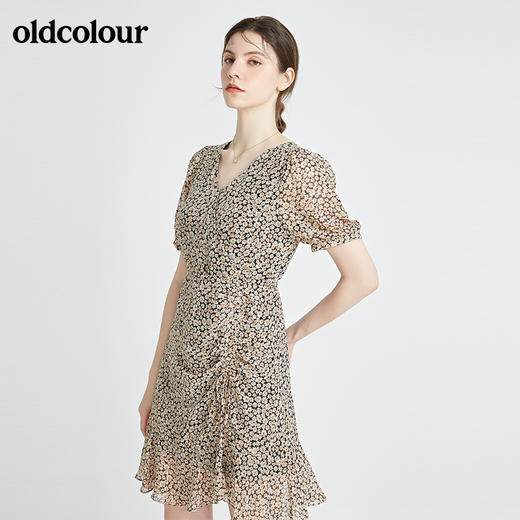 oldcolour秋季商场同款休闲碎花短袖连衣裙N24101417 商品图4